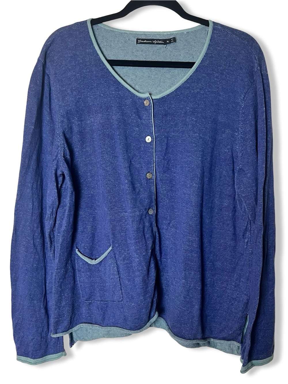Gudrun Sjödén Two Tone Blue Linen Cotton Cardigan Sweater Button Front Sz. XL